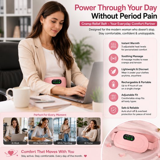 Portable Heated Menstrual Cramp Relief Belt – 3 Heat Levels, 4 Massage Modes, Rechargeable Electric Heating Pad for Women & Girls