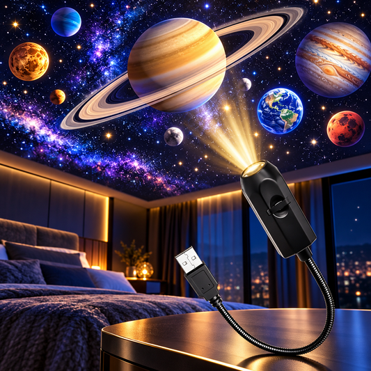 USB Planet Projector Lamp – 6 Lenses Starry Sky & Moon Earth Projection Night Light