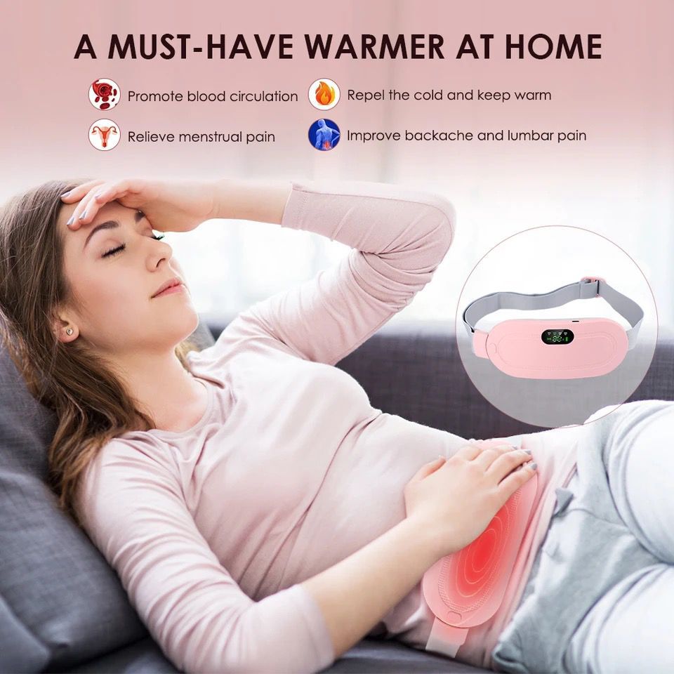 Portable Heated Menstrual Cramp Relief Belt – 3 Heat Levels, 4 Massage Modes, Rechargeable Electric Heating Pad for Women & Girls
