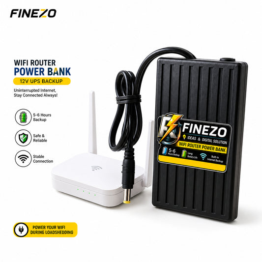Finezo WiFi Router Power Bank 6000mAh – 12V Mini UPS with 5–6 Hours Backup, Long Battery Life & Internet Backup