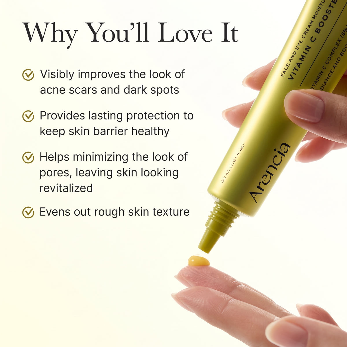 Arencia Vitamin C Booster Shot 30ML – Brightening Facial tube for Radiant, Smooth & Healthy-Looking Skin