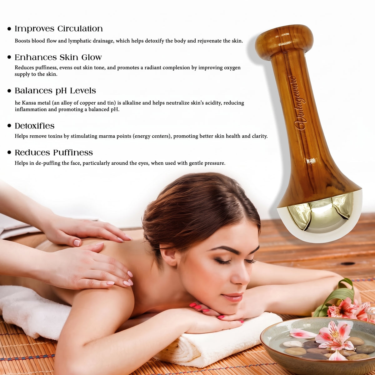 Kansa Wand Face & Foot Massager – Premium Ayurvedic Bronze Massage Tool with Wooden Handle
