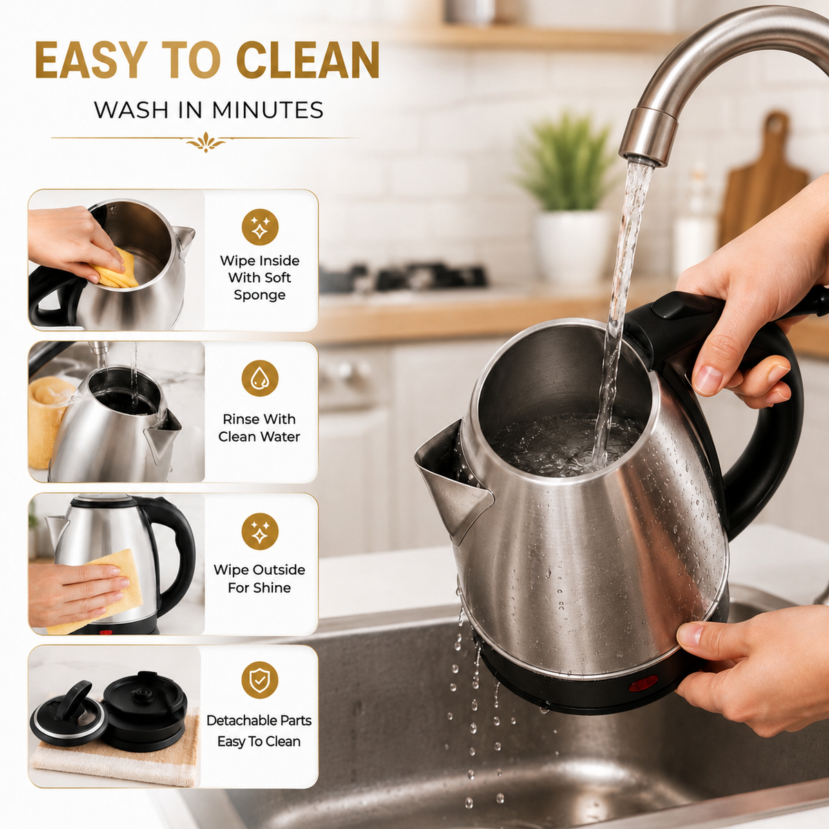 Electric Kettle 1500W – Stainless Steel Electric Water Boiler with Fast Heating, Automatic Shut-Off & 360° Rotational Base – Tea, Coffee & Hot Water Maker for Home & Kitchen