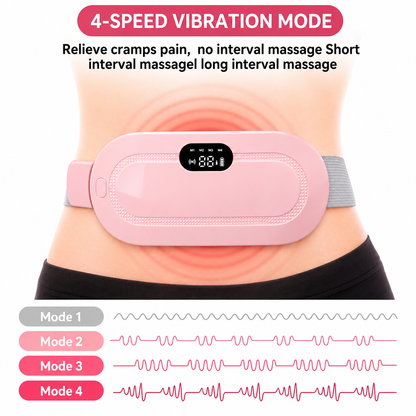 Portable Heated Menstrual Cramp Relief Belt – 3 Heat Levels, 4 Massage Modes, Rechargeable Electric Heating Pad for Women & Girls