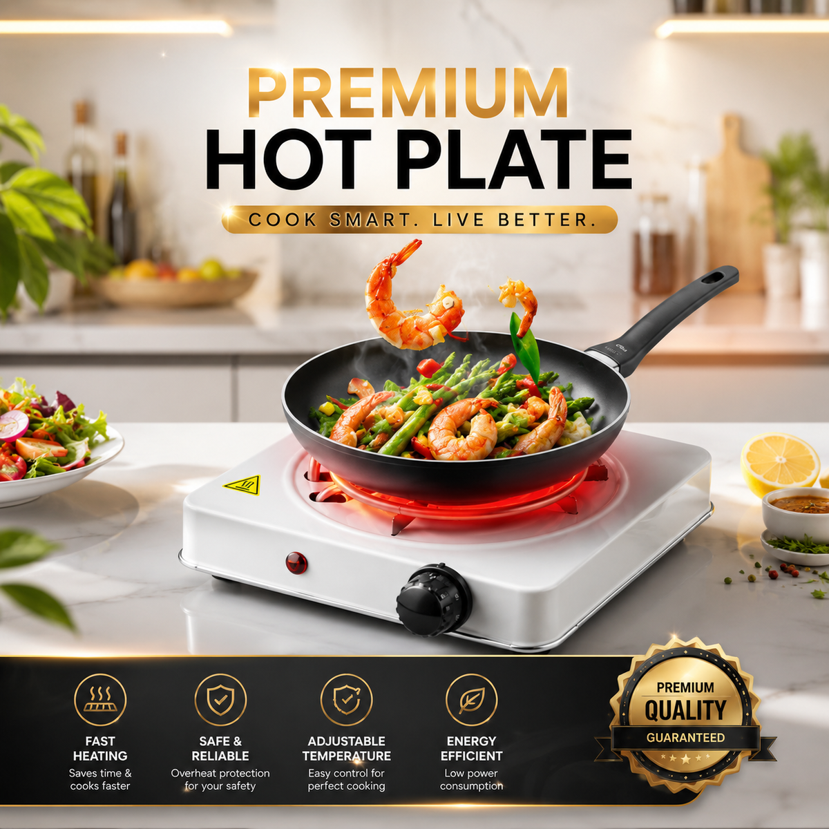 Raf Premium Electric Hot Plate – 1000W | Fast Heating Portable Stove for Home & Kitchen