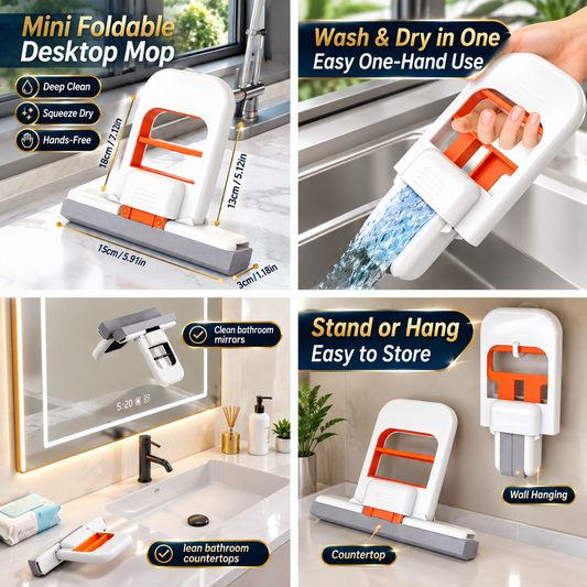 Foldable Mini Mop | Portable Wet & Dry Cleaning Mop | Self-Squeezing Compact Mop