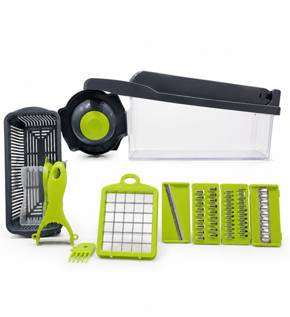 Vegetable Chopper 16 Pcs Set – 16-in-1 Manual Food Slicer, Dicer, Grater, Julienne & Onion Cutter with Container – Multi-Function Kitchen Tool