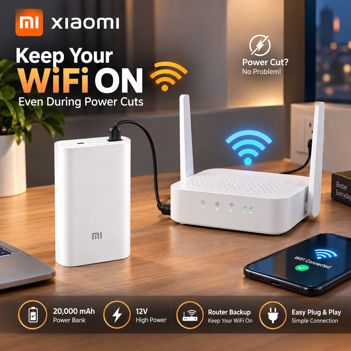 Router Power Bank 12V 20000mAh– Premium Mini UPS for WiFi Routers & Modems